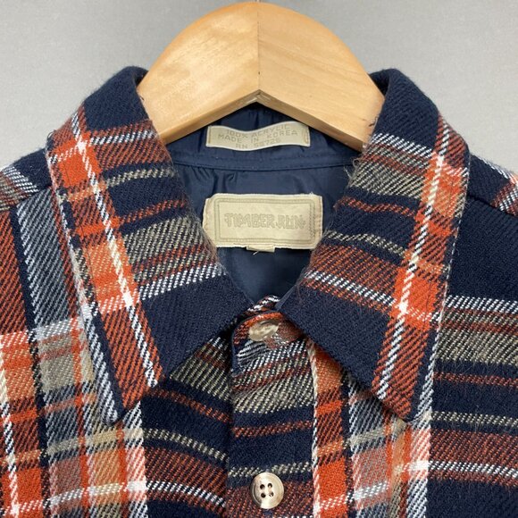 Vintage Plaid Shirt Shacket Men Large Long Sleeve Pockets Acrylic Button-Up Navy - Picture 12 of 14